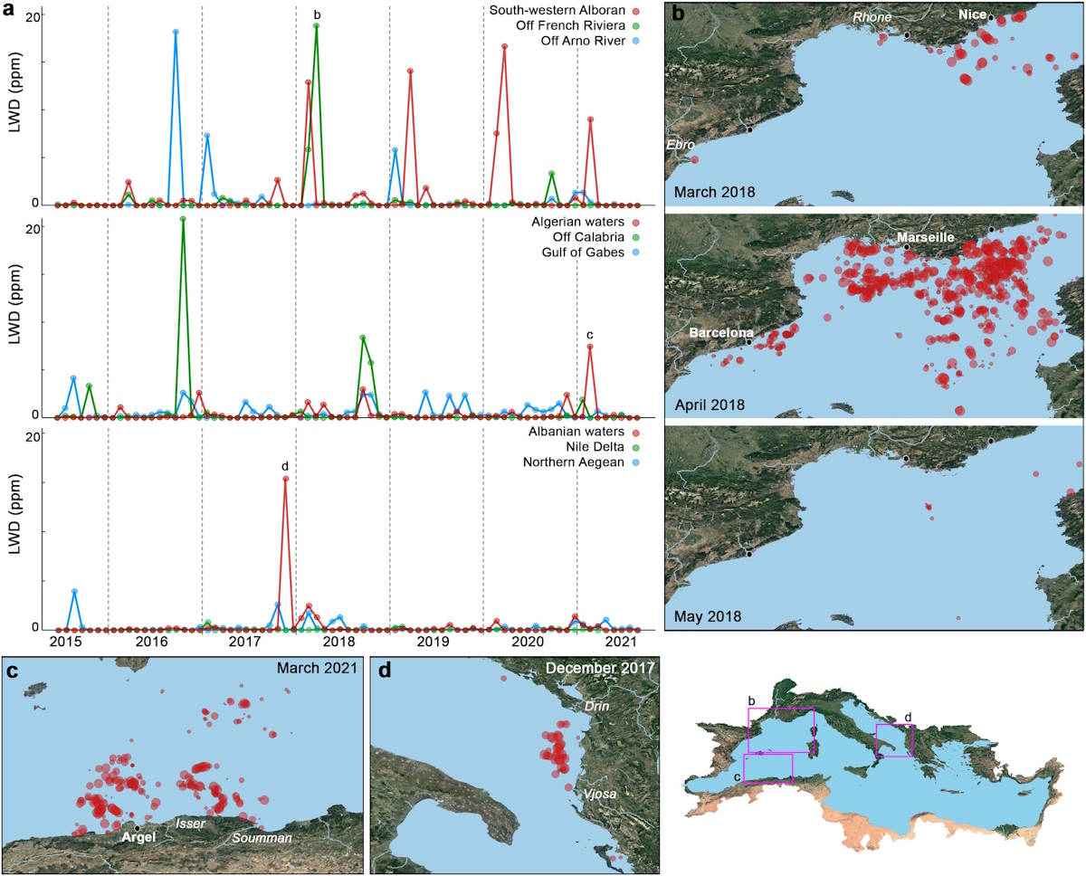 bande de déchets en Méditerranée, carte satellite