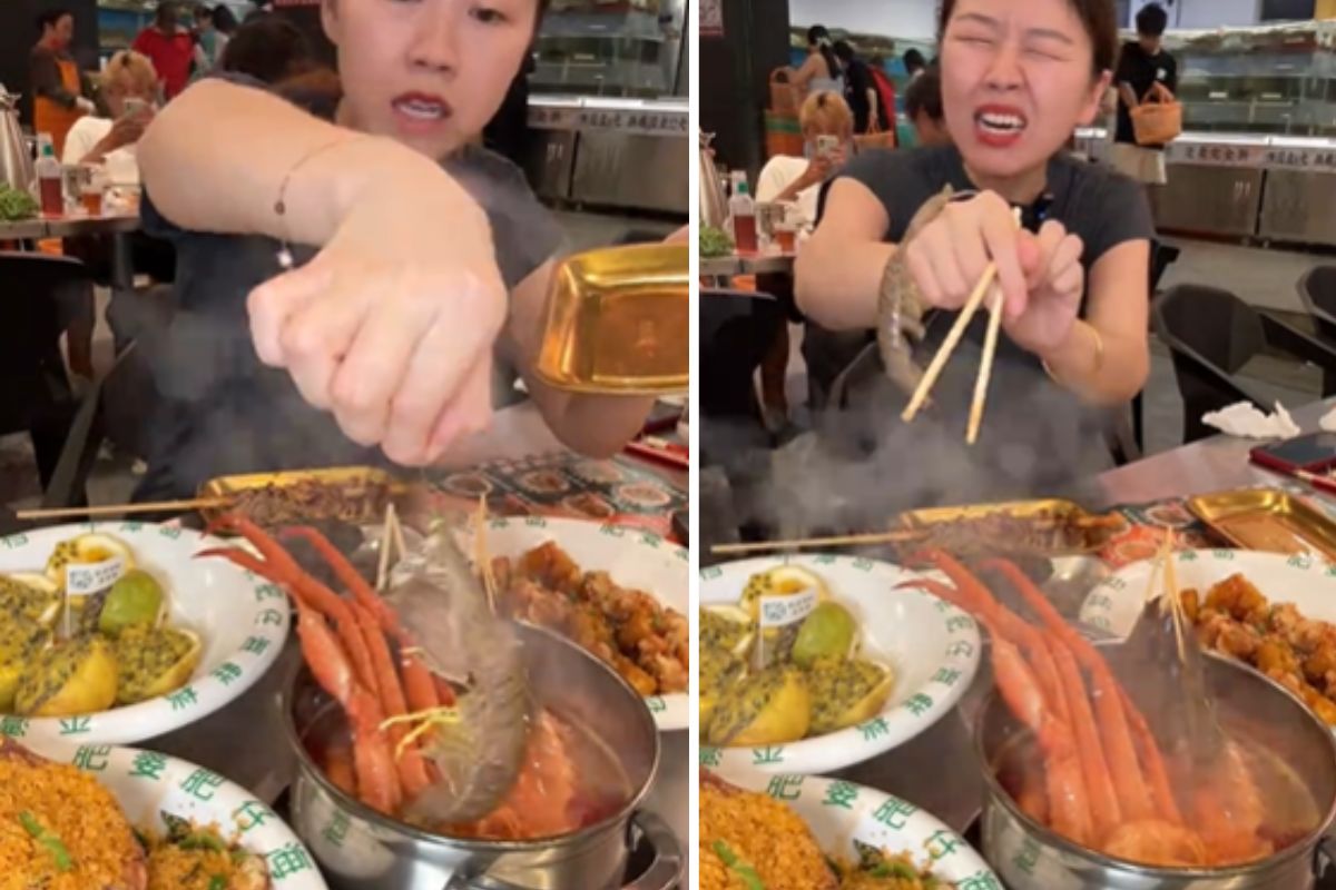 Une femme essaie de faire bouillir des coquillages vivants dans un restaurant chinois (mais l'animal l'attaque)
