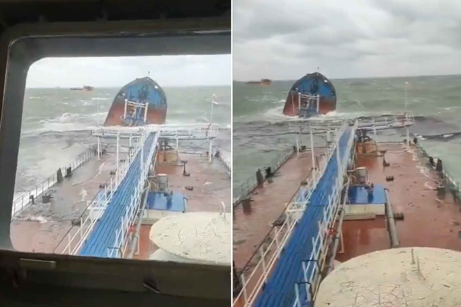 Deux pétroliers russes à la dérive à cause de la tempête, l'un d'entre eux se brise : c'est l'une des pires catastrophes environnementales de la mer Noire