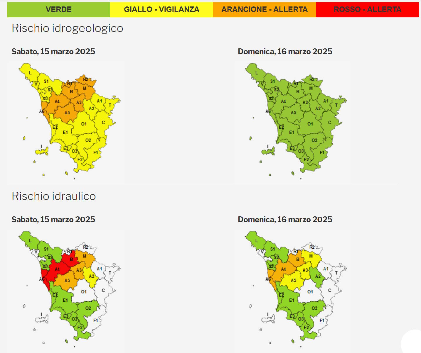 Alerte météorologique de la région de la Toscane 15 et 16 mars 2025