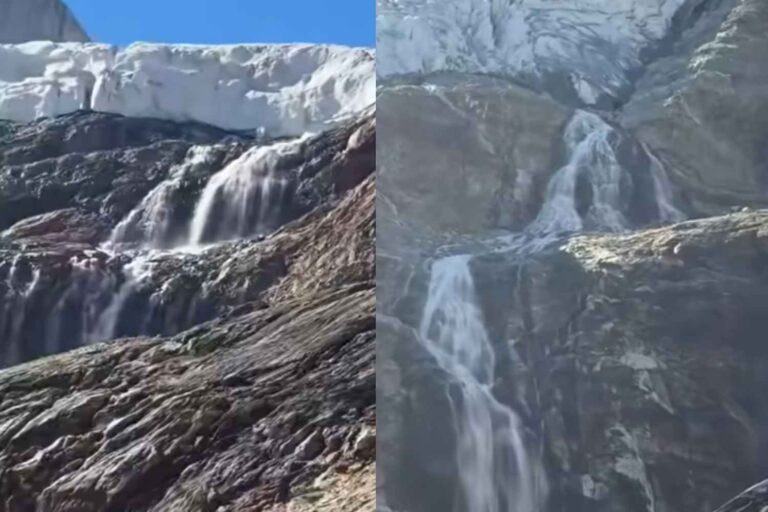 20 degrés à 2700 mètres et le glacier se transforme en cascade: les images de choc de la TSA de Tsan (dans Valle d'Aosta)