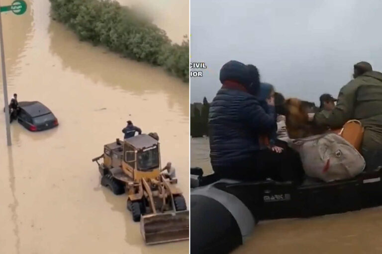 Maisons submergées et personnes en sécurité sur les toits à cause des violentes inondations en Méditerranée : 140 000 personnes évacuées au Maroc et plus de 6 000 en Andalousie