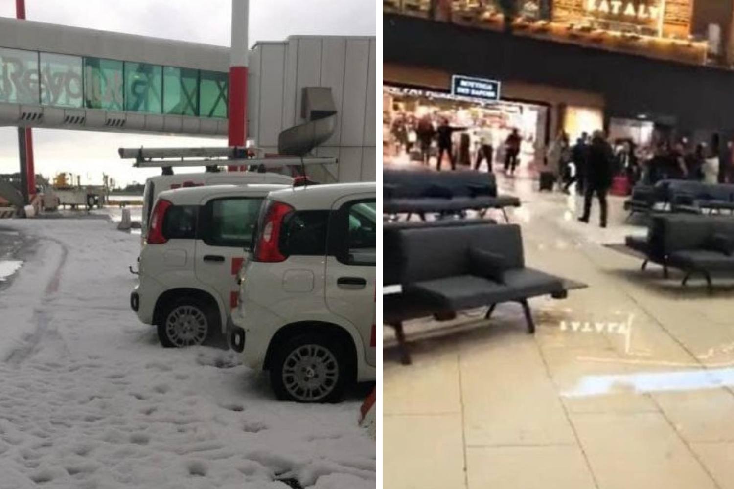 Averses et violentes tempêtes de grêle à Rome : il pleut à l'intérieur de l'aéroport de Fiumicino (et les pistes deviennent blanches)