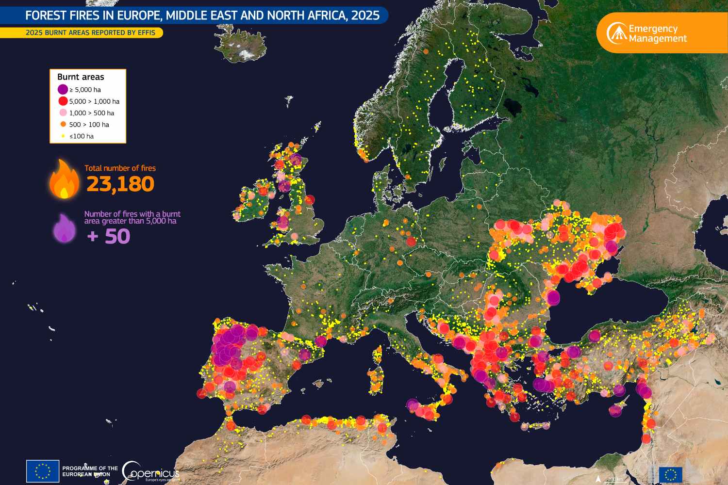 L'Europe brûle (et pas seulement en été), incendies de forêt record en 2025 : la carte d'un continent en flammes