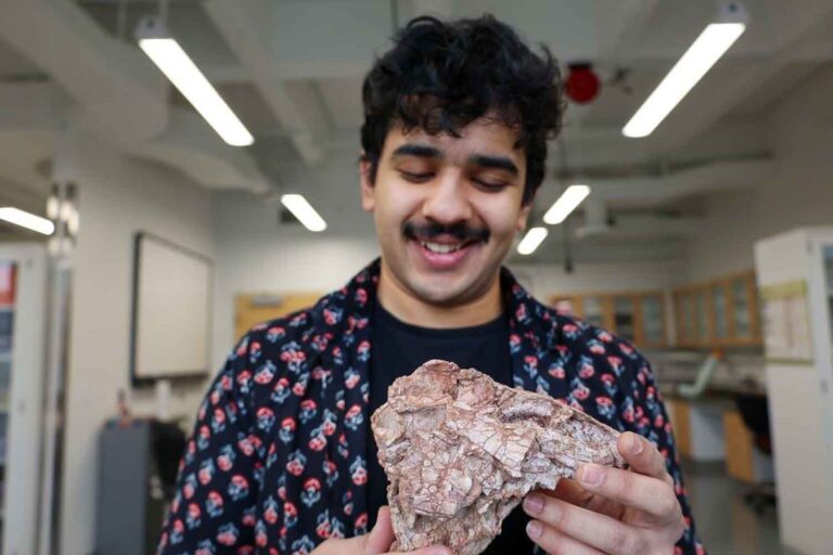 Il trouve un crâne oublié dans un tiroir et découvre qu'il appartient à un dinosaure carnivore jamais vu auparavant.