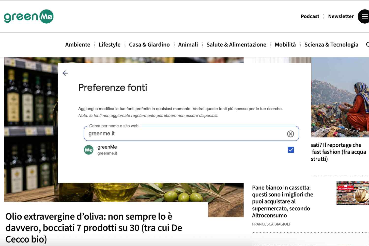 preferenze fonti