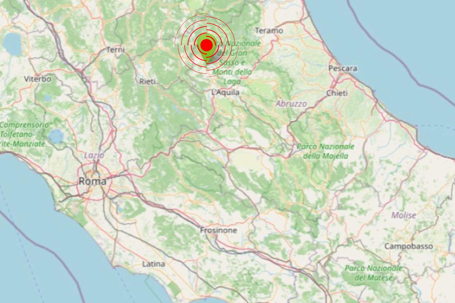 Séisme de magnitude 3,1 dans la province de L'Aquila : également ressenti dans le Latium