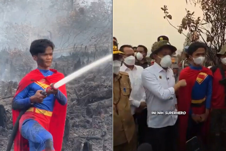 Il éteint les incendies déguisé en Superman : ce jeune de 17 ans est devenu le symbole de la lutte contre les incendies en Indonésie