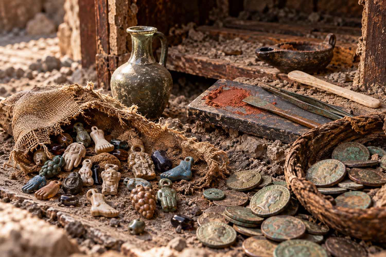 Pompei ritrovamenti trucco monete e amuleti
